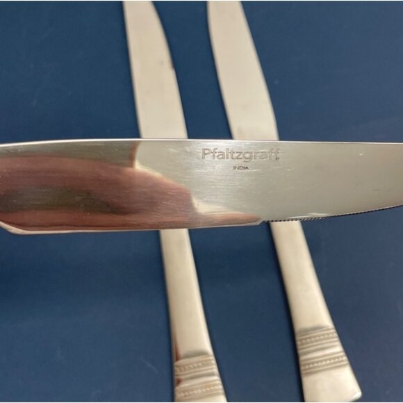 Vtg Pfaltzgraff Kensington Sapphire Bay Set 3 Dinner Knives Stainless Flatware - Picture 3 of 4